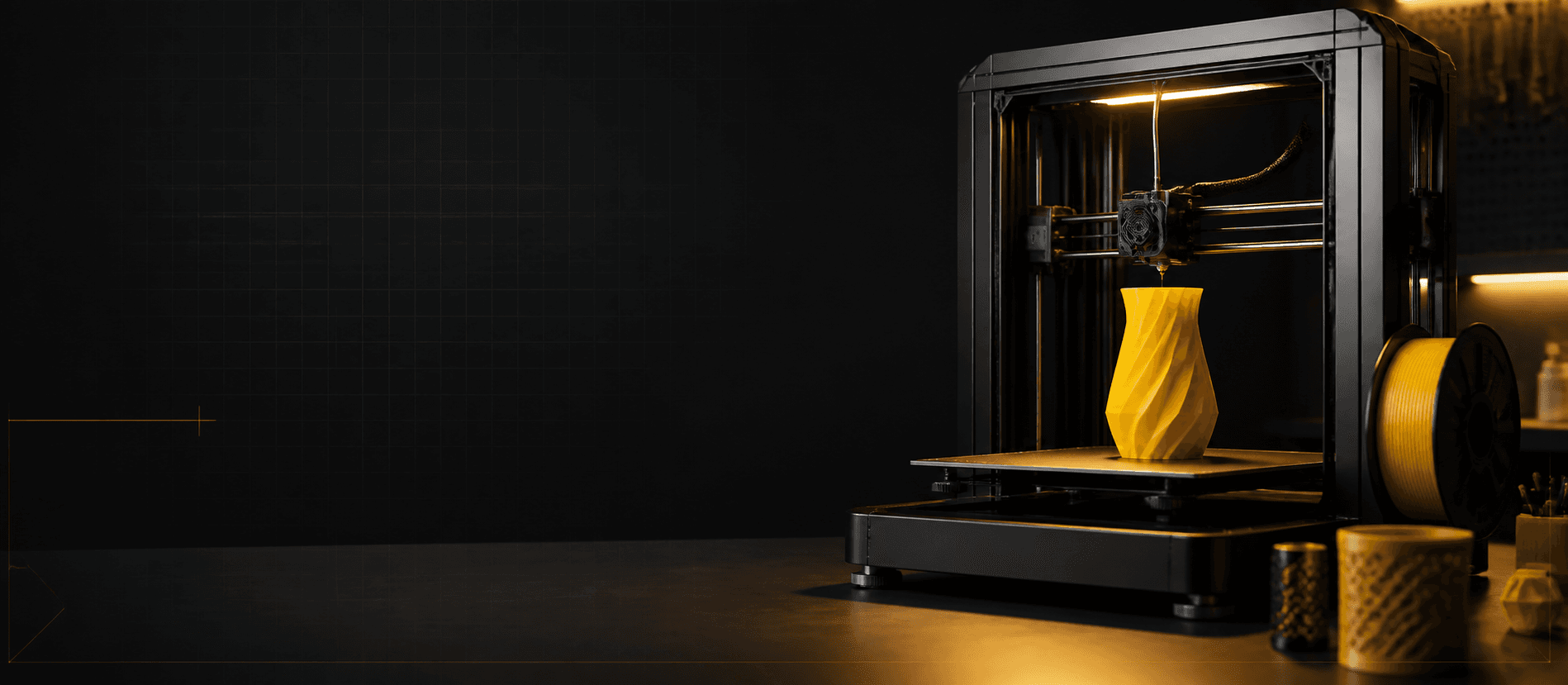 Impressora 3D produzindo um vaso amarelo
